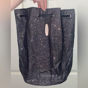 Victoria Secret Black Glitter Drawstring Bag NWT